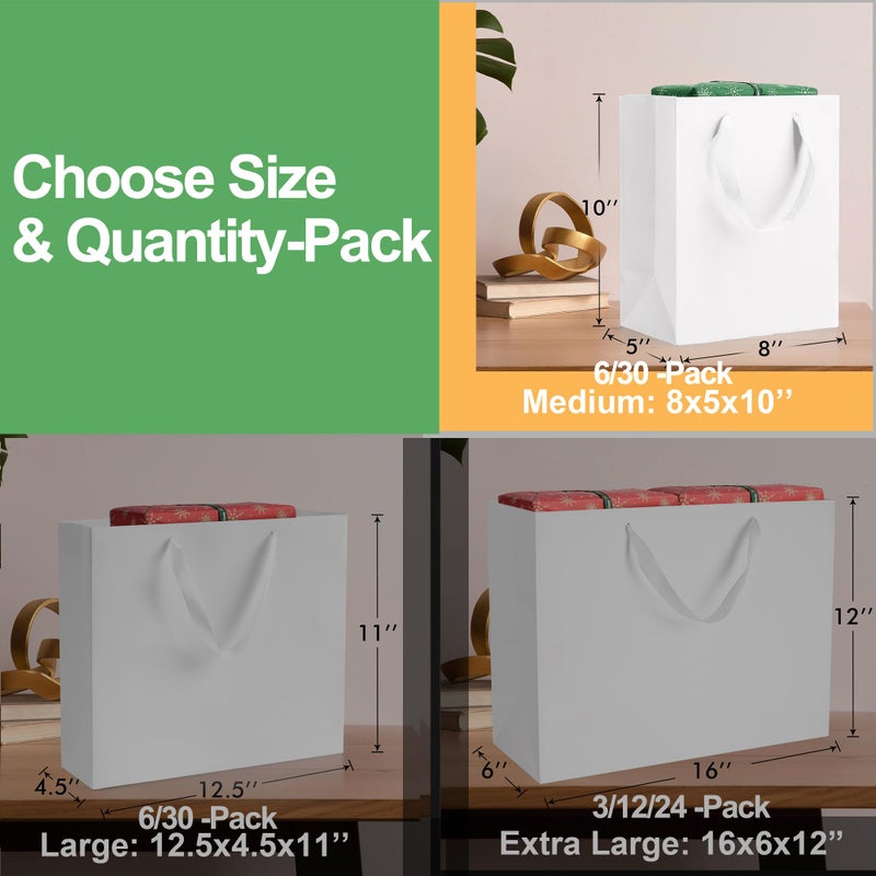 MOXARYSU White Gift Bags With Handles: 8x5x10 Inch 30pcs Medium Paper Gags Bulk For Birthday Wedding Party Shopping - Image 2